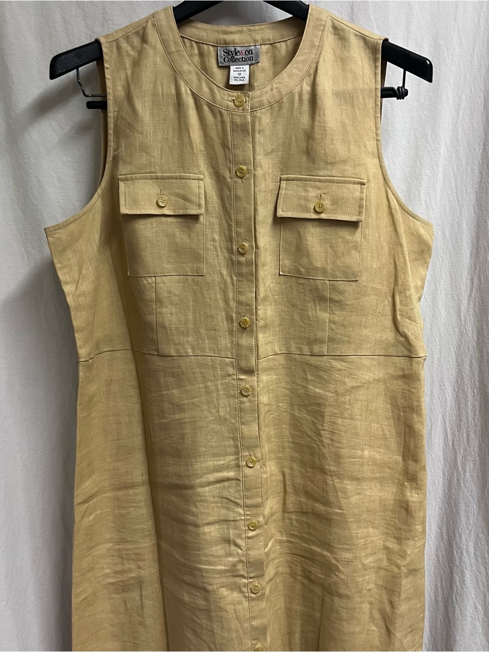 Style & Co 100% Linen Maxi Shirt Dress Sleeveless Button Closure Size 12